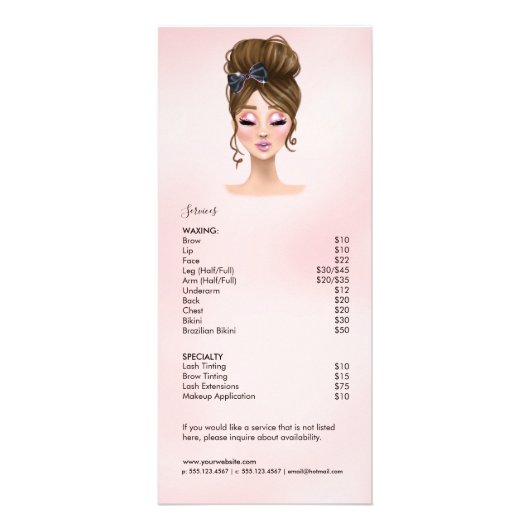 Menu Glam Pink Glitter Lashes Salon Services (Achterkant)