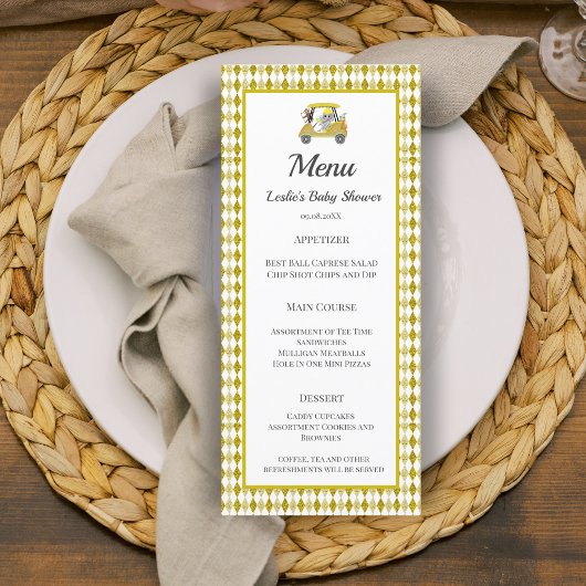 Menu Glitter Elephant & Monkey Golf Baby shower
