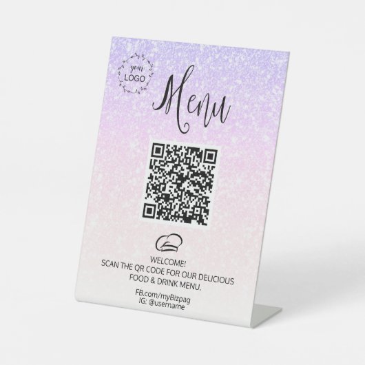 *~* Menu Glitter tabletopTable Pedestal Sign Reclamebord Met Voetstuk (Voorkant)