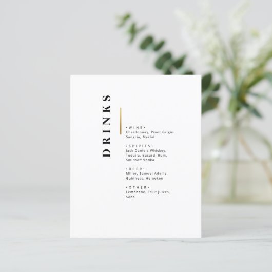 menu Gold Black en white Typography bruiloft Bar (Staand voorkant)