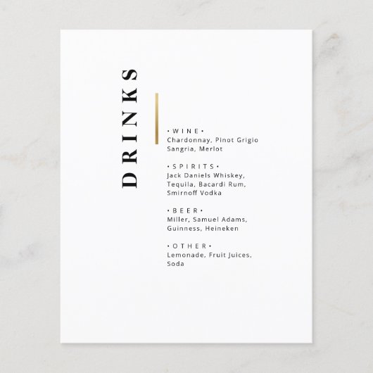 menu Gold Black en white Typography bruiloft Bar (Voorkant)