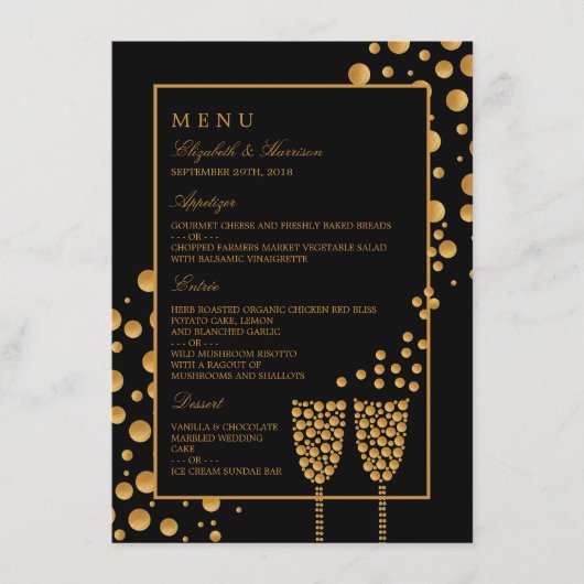 Menu Gold Champagne Bubbles Engagement Party (Voorkant)