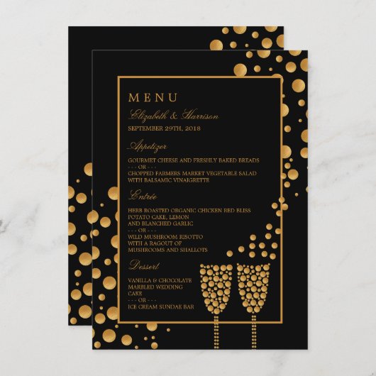 Menu Gold Champagne Bubbles Engagement Party (Voorkant / Achterkant)