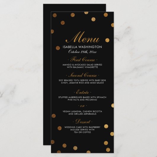 Menu Gold Confetti & Black Surprise Party (Voorkant / Achterkant)