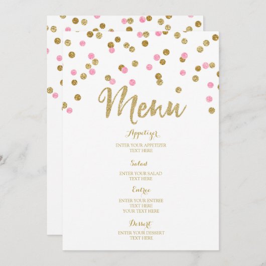 Menu Gold Confetti Light Pink Weddenschap (Voorkant / Achterkant)