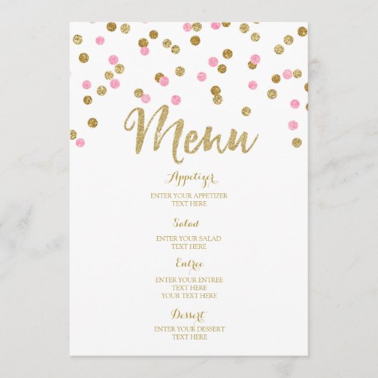 Menu Gold Confetti Light Pink Weddenschap (Voorkant)