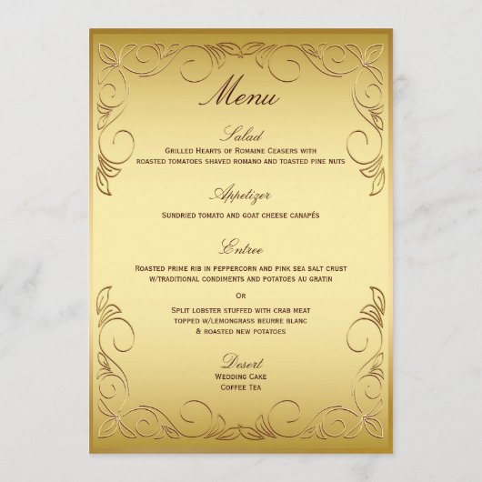Menu Gold Dinner (Achterkant)