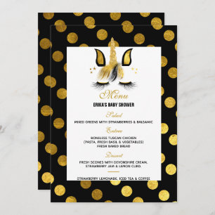 Menu Gold en Black Unicorn Baby shower Kaart