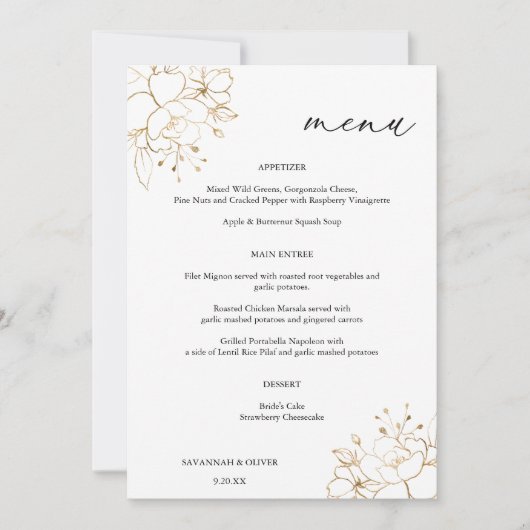 Menu Gold Lined Floral Kaart (Voorkant)