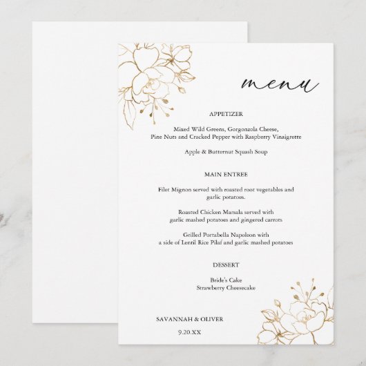 Menu Gold Lined Floral Kaart (Voorkant / Achterkant)