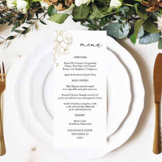 Menu Gold Lined Floral Tall