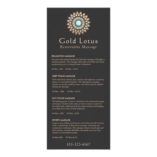 Menu Gold Lotus Massage Therapist Price List (Voorkant)