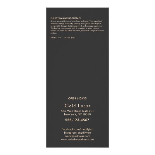 Menu Gold Lotus Massage Therapist Price List (Achterkant)