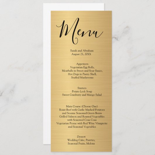 Menu Gold Minimalist Typography Wedding Menu Menus (Voorkant / Achterkant)