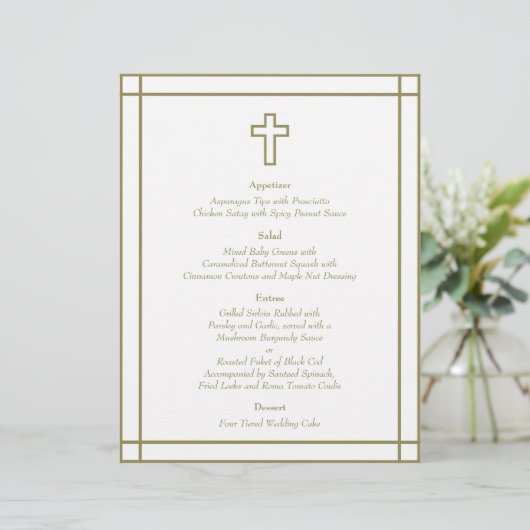 Menu Gold Outline Cross-set Weddenschap (Staand voorkant)