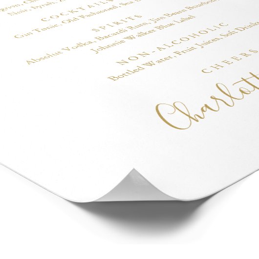 Menu Gold Signature Script-Drinken Poster (Hoek)