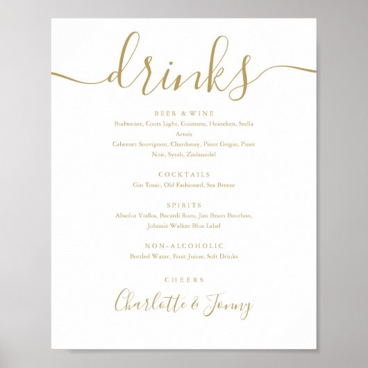 Menu Gold Signature Script-Drinken Poster (Voorkant)