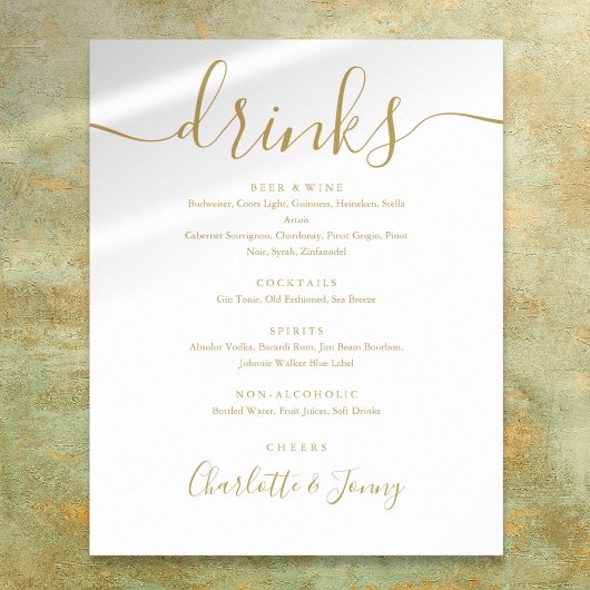 Menu Gold Signature Script-Drinken Poster