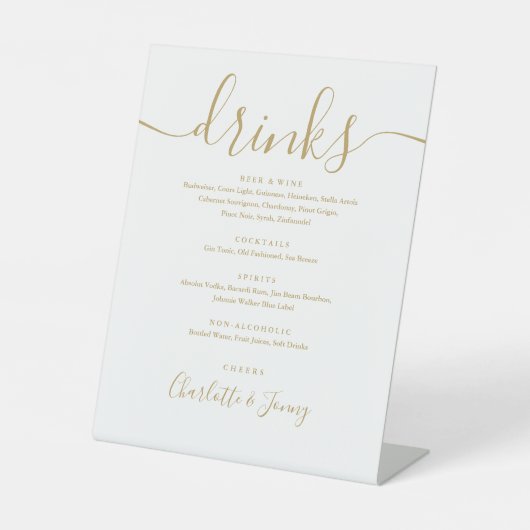 Menu Gold Signature Script Wedding Drinken Reclamebord Met Voetstuk (Voorkant)