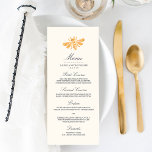 Menu Golden Bee Wedding<br><div class="desc">Plaats deze elegante menukaarten op elke plaats die voor een prachtige aanraking aan uw trouwontvangstopstelling plaatst. Het ontwerp kenmerkt een bijenillustratie in gouden gele waterverven met groentekoolgrijze witte letters in een mengeling van cursief, manuscript en bloklettertypen. We houden van deze stijl in de papieren stijl van het Artisan Felt Ecru...</div>