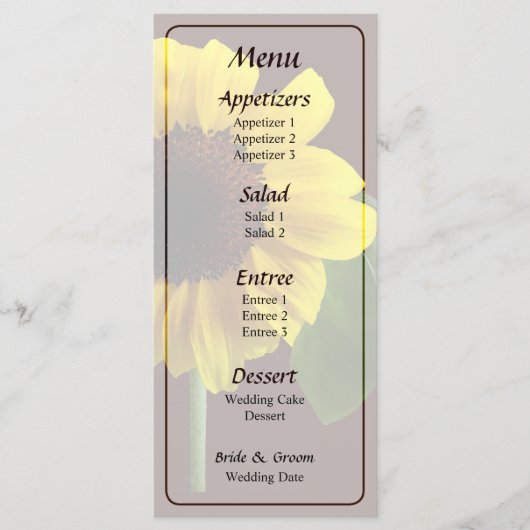 Menu Golden Sunflower Wedding (Voorkant)