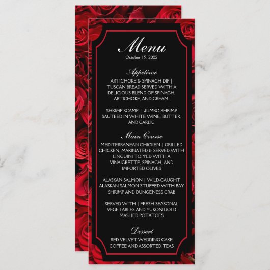 Menu Gothic Roos Wedding Kaart (Voorkant / Achterkant)