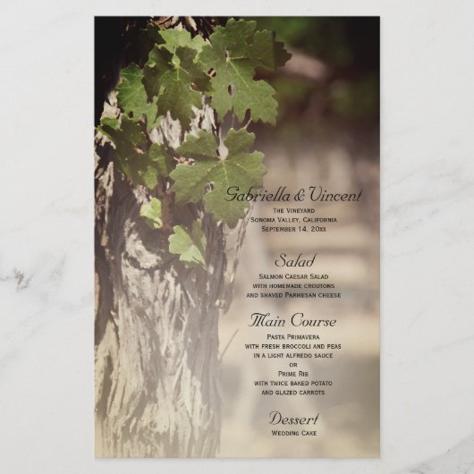 Menu Grape Leaves Vineyard Wedding (Voorkant)