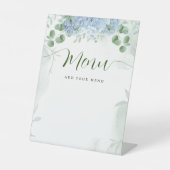 Menu Greenery Blue hydrangea Baby shower Reclamebord Met Voetstuk (Voorkant)