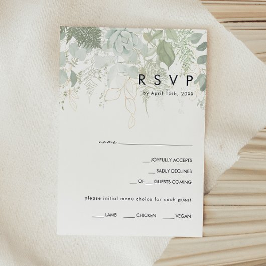 Menu Greenery en Gold Leaf Keuze RSVP-kaart