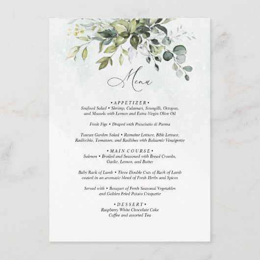 Menu Greenery Minimalist Script Wedding (Voorkant)
