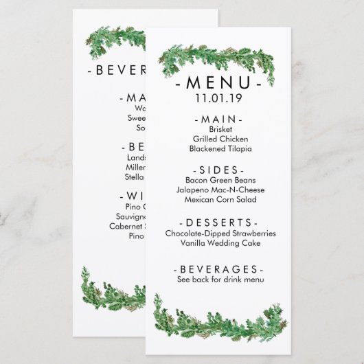 Menu GreenGarland-evenement (Voorkant / Achterkant)