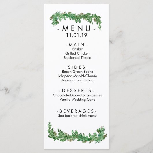 Menu GreenGarland-evenement (Voorkant)
