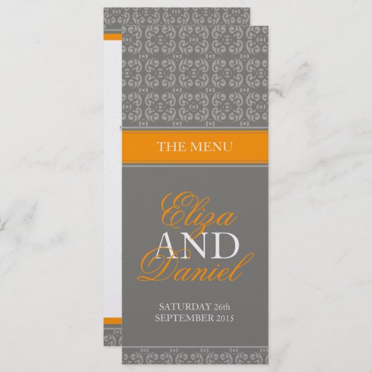 menu Grijs en oranje gespannen bruiloft (Voorkant / Achterkant)