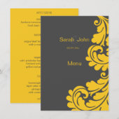 Menu Grijze en gele vochtige bruiloft (Voorkant / Achterkant)