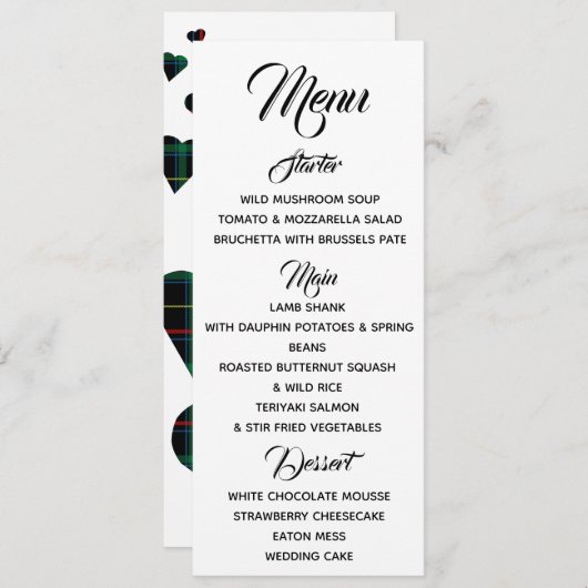 Menu Groen Tartan (Voorkant / Achterkant)