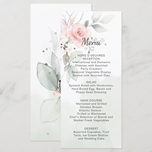 Menu Groene en Pastel Roses Wedding (Voorkant / Achterkant)