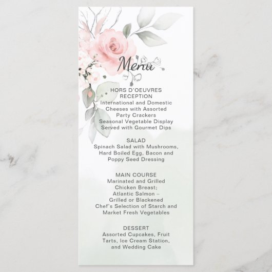 Menu Groene en Pastel Roses Wedding (Voorkant)