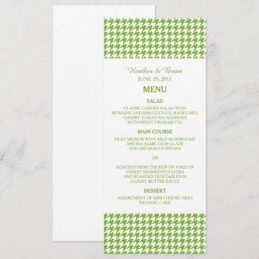 Menu Groene Houndstooth Wedding (Voorkant / Achterkant)