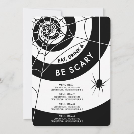 Menu Halloween Dinner/Drink | Zwart-wit Kaart (Voorkant)