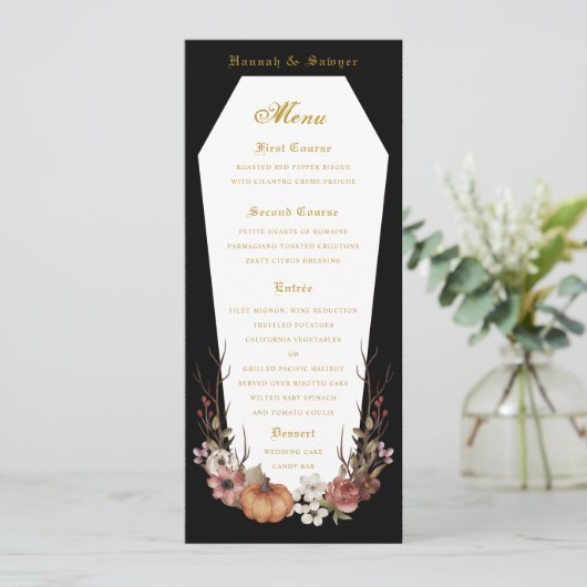 Menu Halloween Vampire Coffin Wedding Party (Staand voorkant)