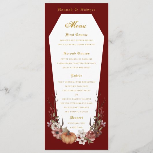 Menu Halloween Vampire Coffin Wedding Party (Voorkant)