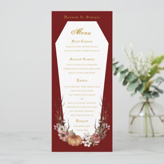 Menu Halloween Vampire Coffin Wedding Party (Staand voorkant)