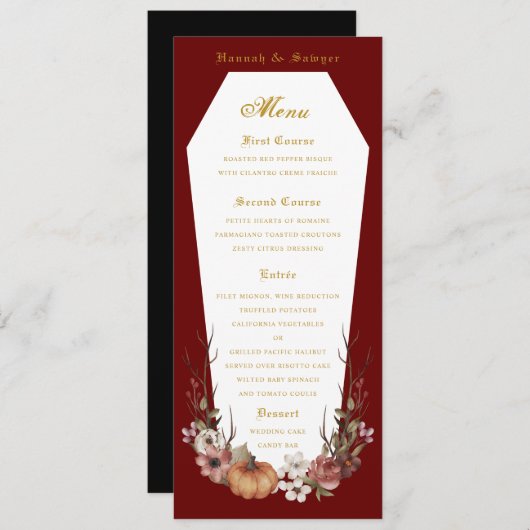 Menu Halloween Vampire Coffin Wedding Party (Voorkant / Achterkant)