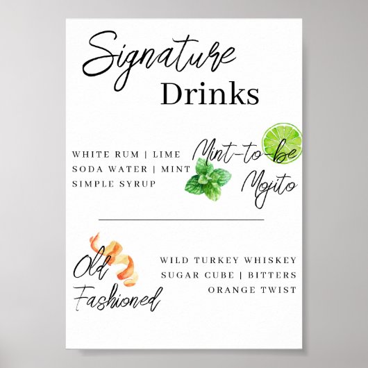 Menu Handtekening Drink Bar Poster (Voorkant)