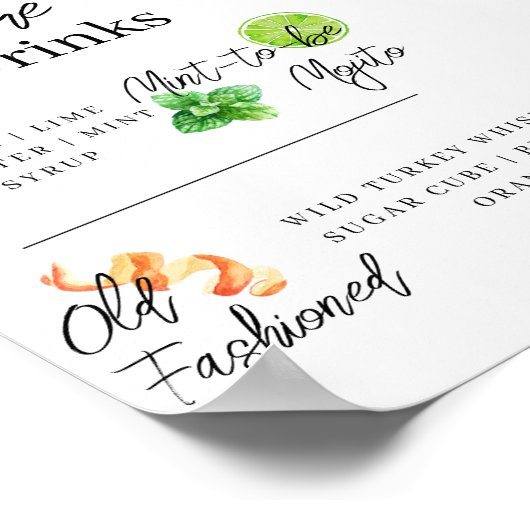 Menu Handtekening Drink Bar Poster (Hoek)