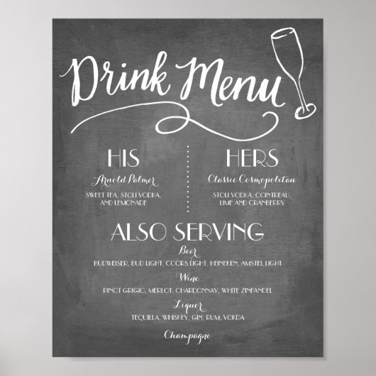 Menu Handtekening Drink | Weddenschap-decor Poster (Voorkant)