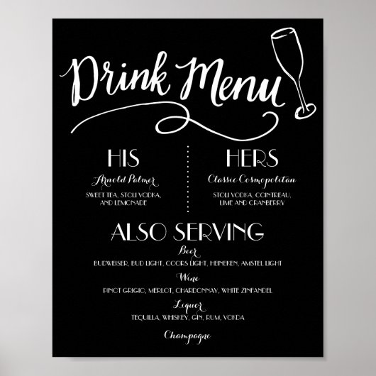Menu Handtekening Drink | Weddenschap-decor Poster (Voorkant)