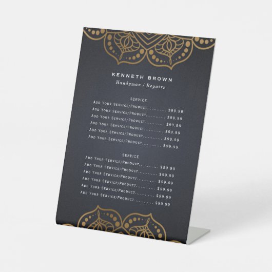 Menu Handyman Black Gold Service Reclamebord Met Voetstuk (Voorkant)