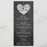 Menu Hanging Heart Tree Chalkboard Weddenschap<br><div class="desc">Deze trouwmenukaarten zijn voorzien van een romantische hangende boom, die binnenkort man en vrouw zal zijn, die in de vorm van een hart gekerfd is. Het effect van het karton achtergrond maakt deze menu's perfect voor om het even welk paar dat een chic moderne bruiloft plant. Deze menu's kunnen gemakkelijk...</div>