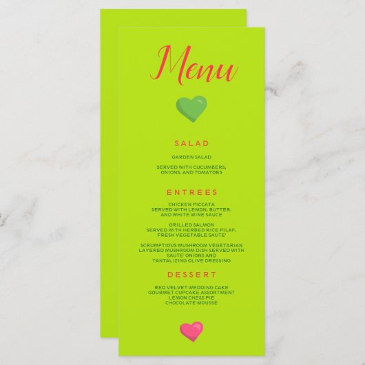 Menu Heart Wedding Groen (Voorkant / Achterkant)